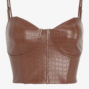 Brown contour croc faux leather corset top. brand: EXPRESS
